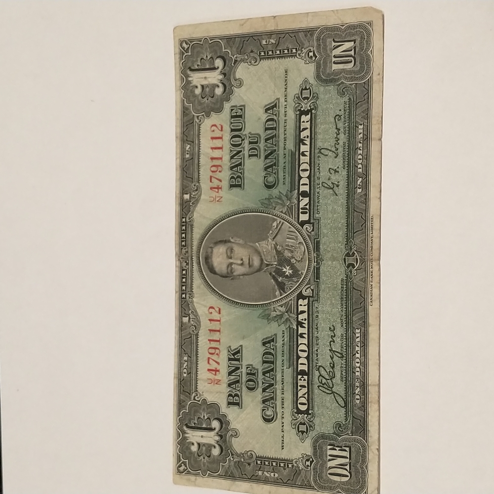 1937 Canadian $1 bill